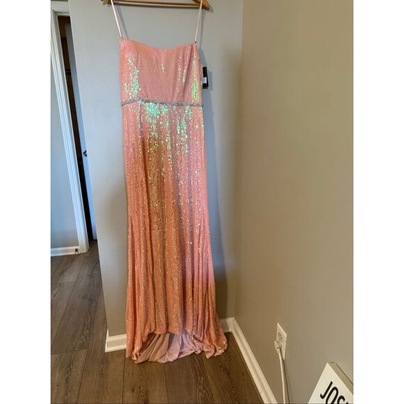 Ieena Mac Duggal Size 12 Strapless Sequin Formal Gown Coral Pink Sparkle NWT - Picture 5 of 16